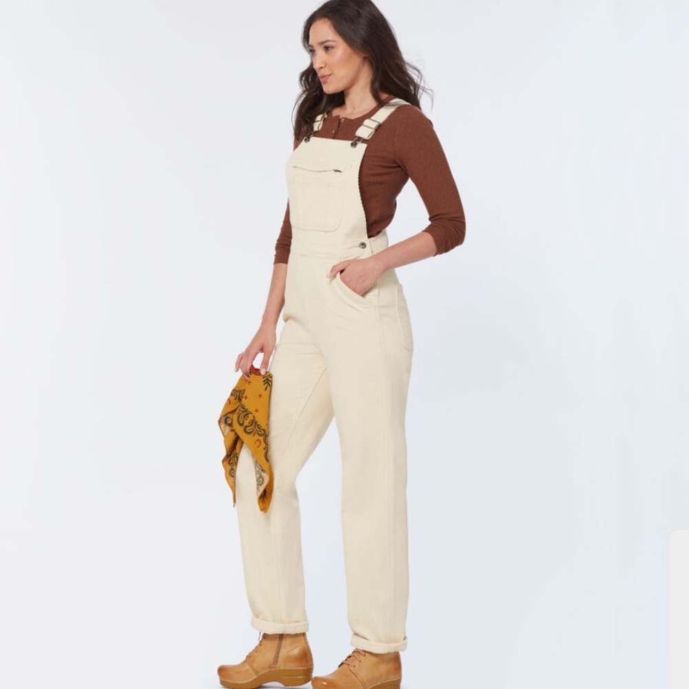 Duluth trading co womens cozy corduroy straight leg bib overalls cream 12 NWT - Picture 2 of 7